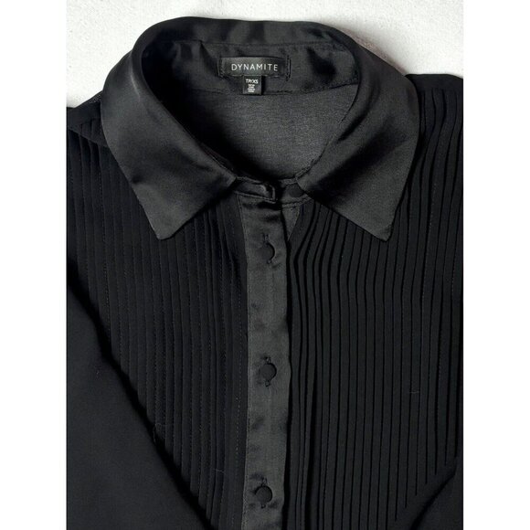 Dynamite Sheer Button Up Blouse Tuxedo Style Black Size XXS - Picture 7 of 11